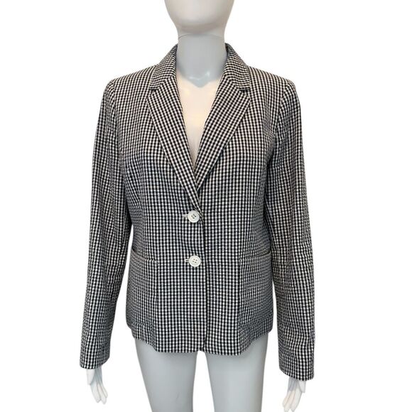 Nine‎ West Gingham Navy White Checkered Blazer Size 6 - Picture 1 of 7